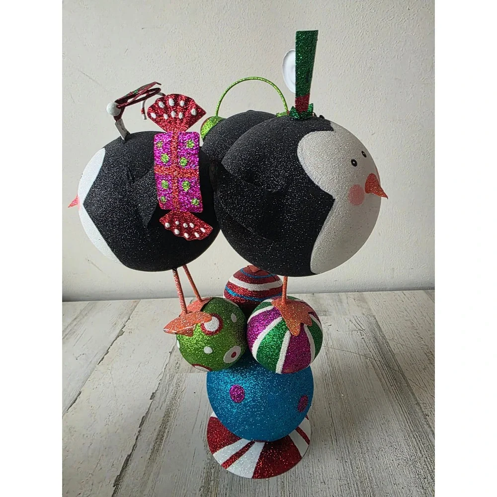 Vintage Pier‎ 1 penguin statue glitter stack candy sparkle ball statue figurine